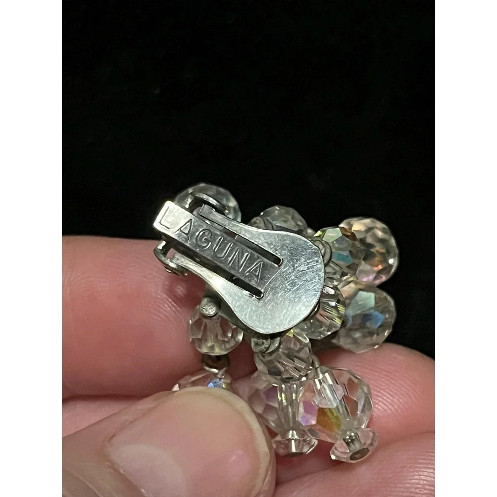 Vintage Laguna Clear AB Crystal Bead Glam Statement Climber Clip On Earrings